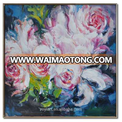 100% Hand Painted Flower Art Gallery Painting on Linen Canvas